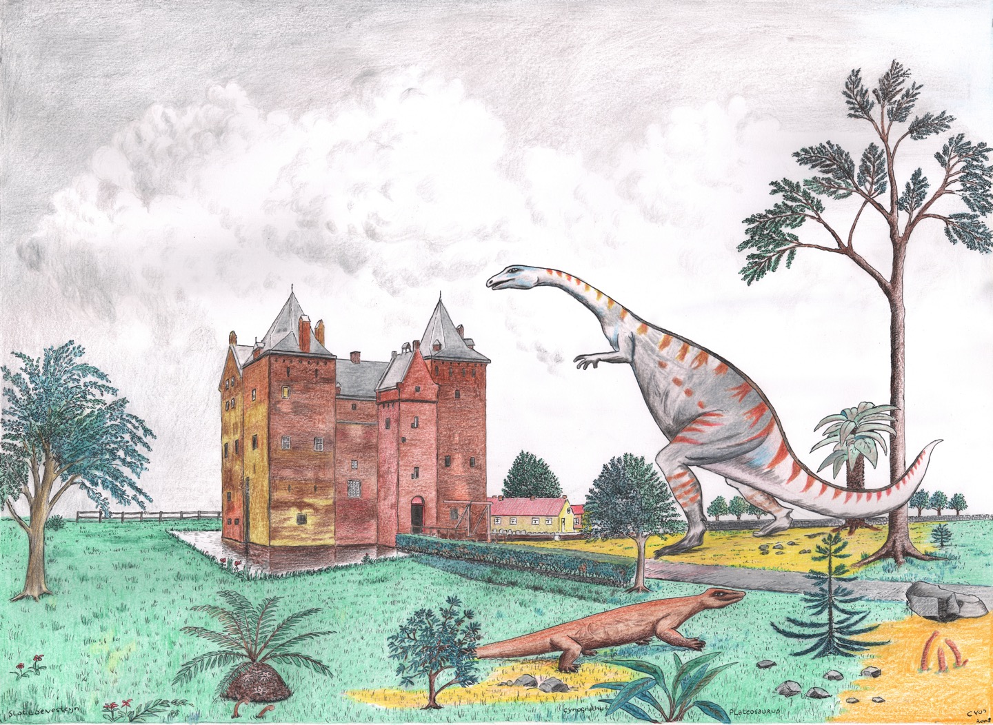 Plateosaurus en Cynognathus bij Slot Loevestein.jpg